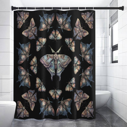 Lunar Moths on Black Shower Curtain | Unique Stylish Bathroom | Ethereal Themed Bath Decor | "Intuition"