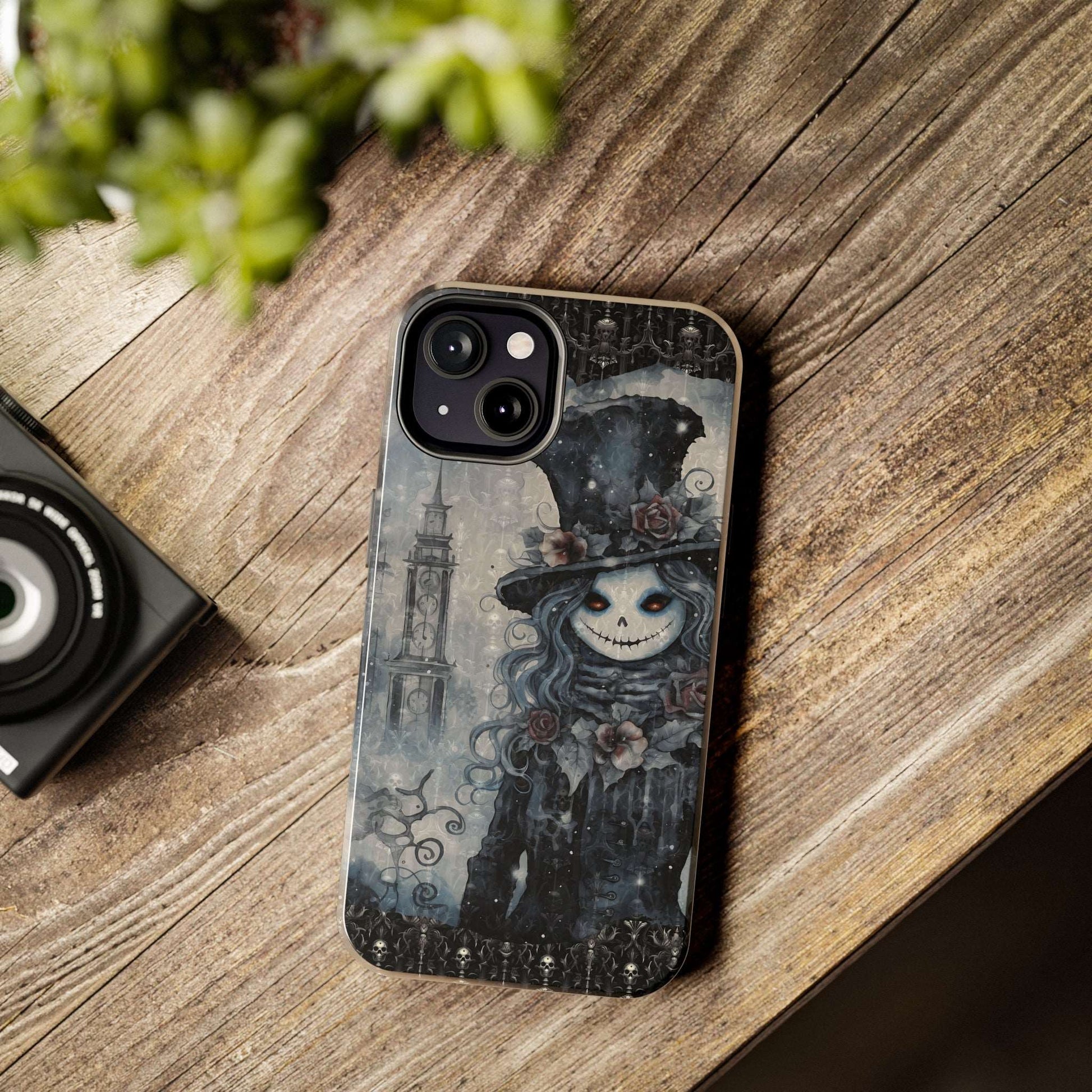 Gothic Style Tough iPhone Case | Goth Girl Phone Cover | Dark Scary Themed iPhone Accessories | "Deadrose Sheleton"