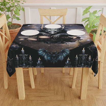 Ethereal Fantasy Style Tablecloth | Black Gargoyle Starry Sky Table Cover | Supernatural Themed Home Decor | "Knowledge is Power"