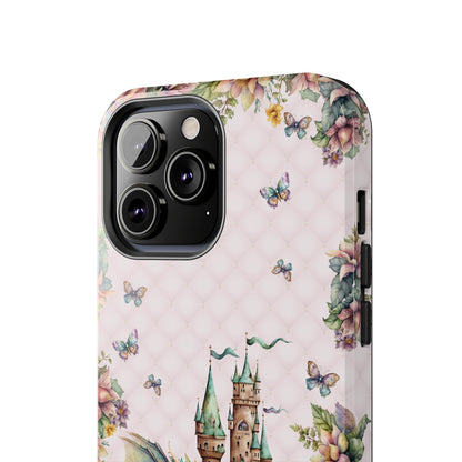 Pink Tuft Flowery Dragons Tough iPhone Case | Fairy Fantasy Style Phone Cover | Dragons & Fairies Themed iPhone Accessories | "Fairy Dragon Manor"