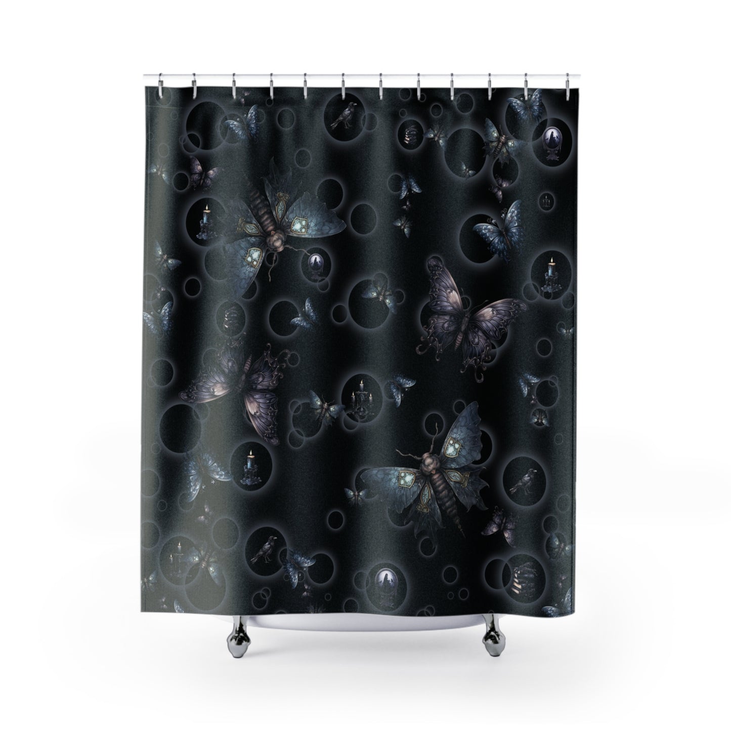 Gothic Moths Shower Curtain | Candles Moths Dark Bathroom | Moth Themed Bath Decor | "Moths in the Night"