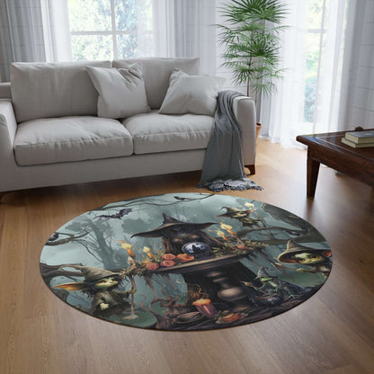 Ethereal Fantasy Style Round Accent Rug | Sorceress Forest Goblins Area Rug | Fable Themed Home Decor | "Queen of the Goblin Forest"