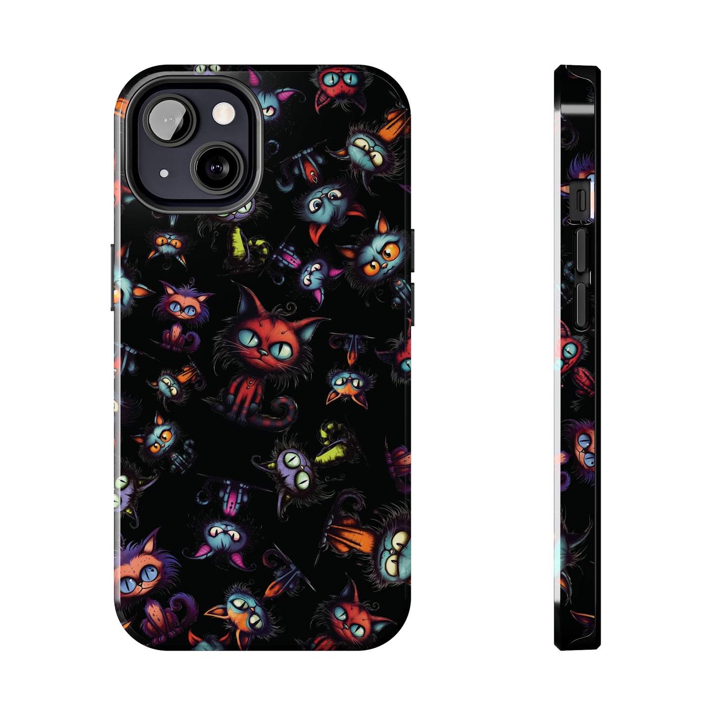 Scary Cartoon Style Tough iPhone Case | Spooky Kitties Phone Cover | Cat Art Themed iPhone Accessories | "Feline Combine"