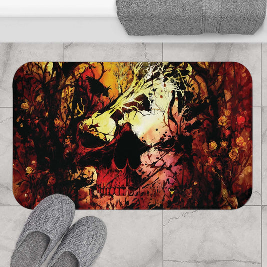 Abstract Horror Style Bath Mat | Skull Vines Ethereal Bathroom Rug | Dark Scary Themed Bathroom Decor | "Skullitrax"