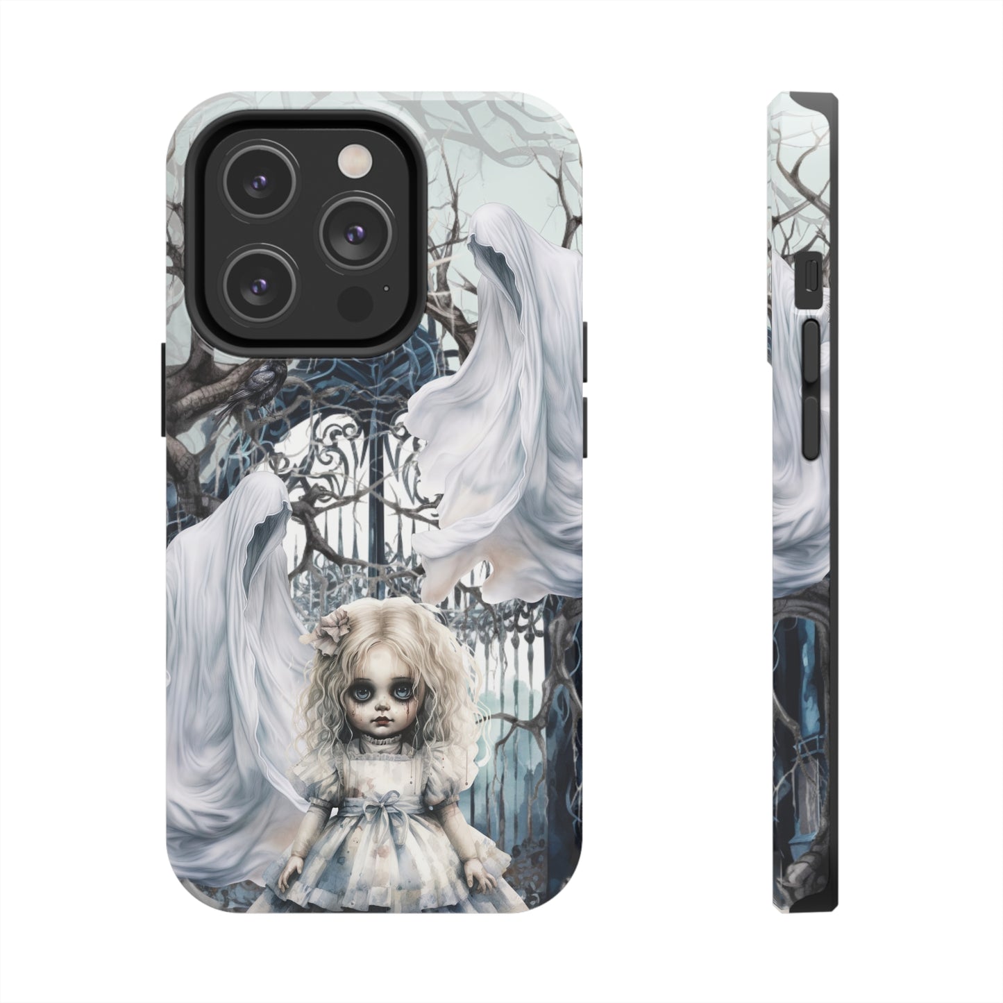 Spooky Gothic Tough iPhone Case | Ghosts Cemetery Scary Little Girl Phone Cover | Dark Scary Themed iPhone Accessories | "Let's Play"