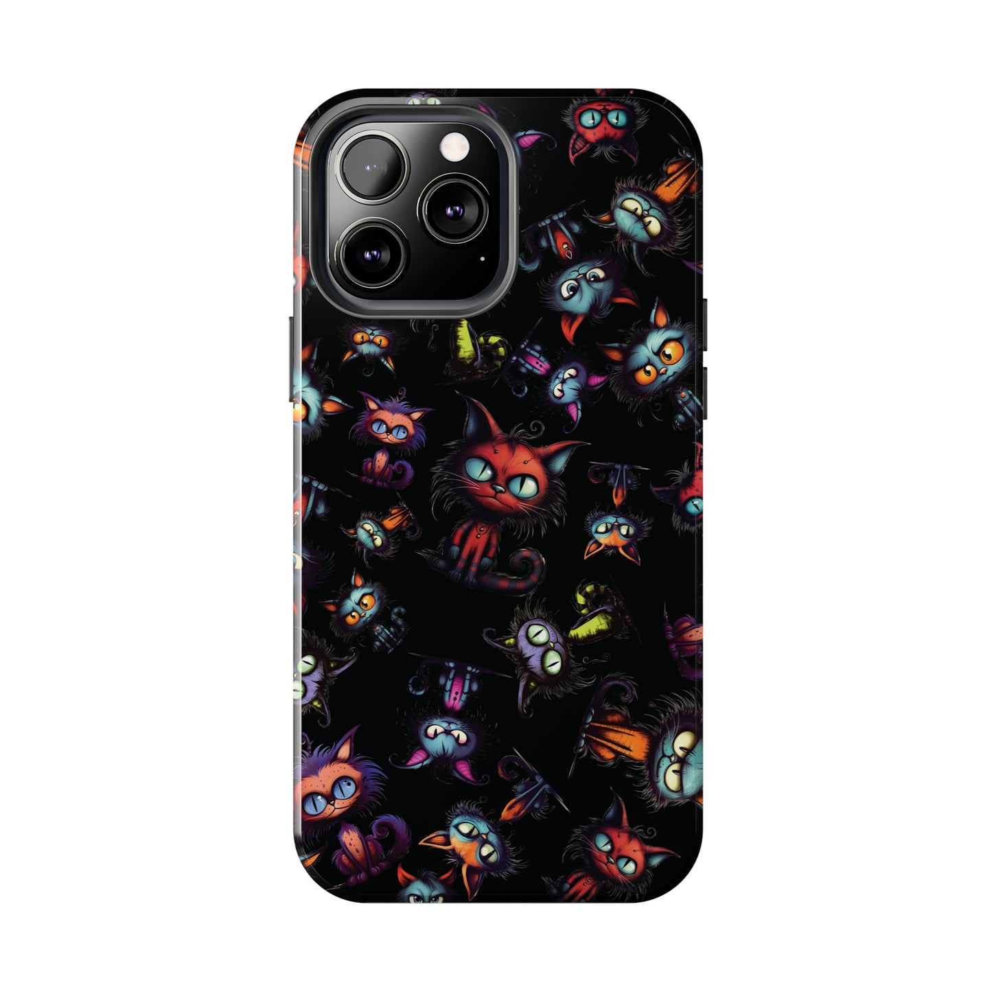 Scary Cartoon Style Tough iPhone Case | Spooky Kitties Phone Cover | Cat Art Themed iPhone Accessories | "Feline Combine"