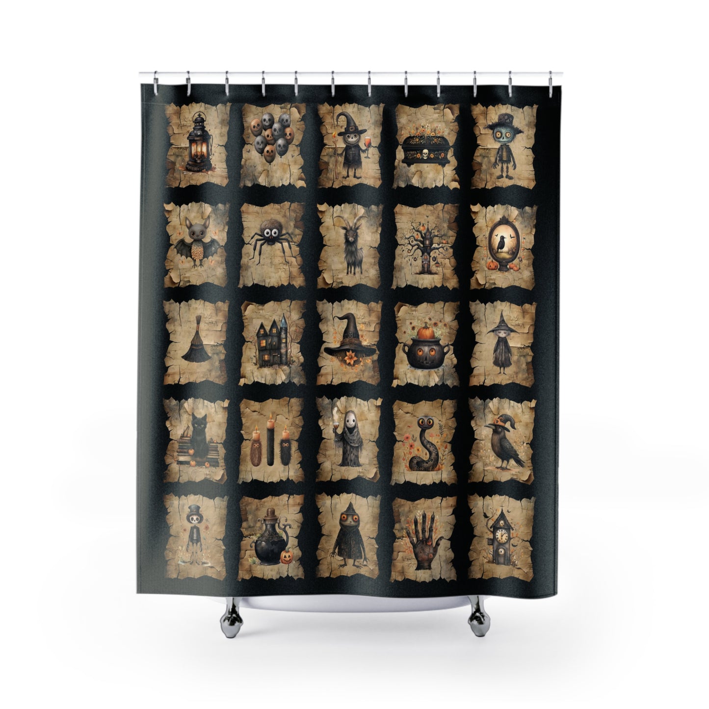 Halloween Images Shower Curtain | Spooky Bathroom | Rustic Halloween Themed Bath Decor | "Hallowglyphs"