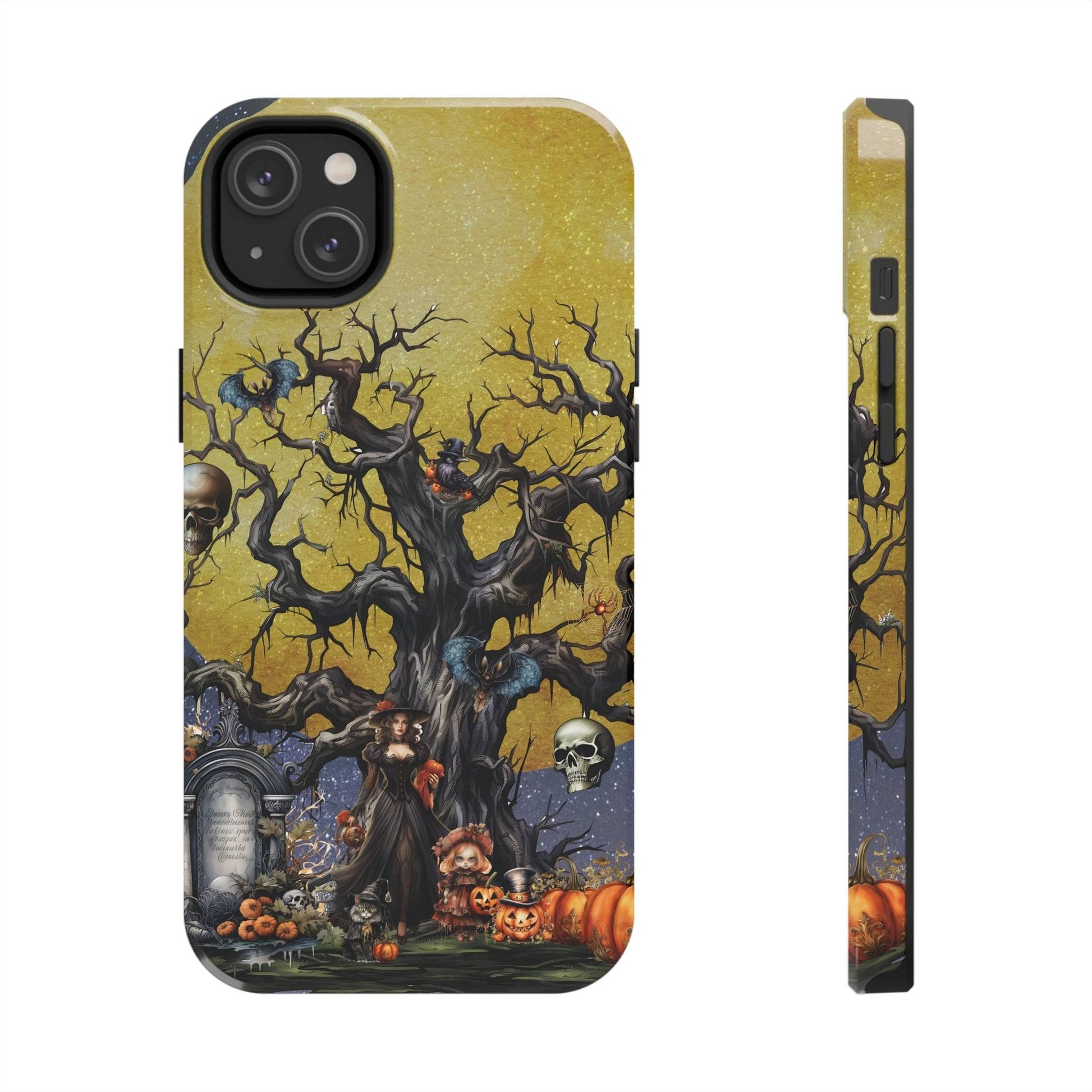 Autumn Fall Gothic Tough iPhone Case | Witch Cemetery Skulls Little Girl Phone Cover | Dark Scary Themed iPhone Accessories | "Autumn Moon"