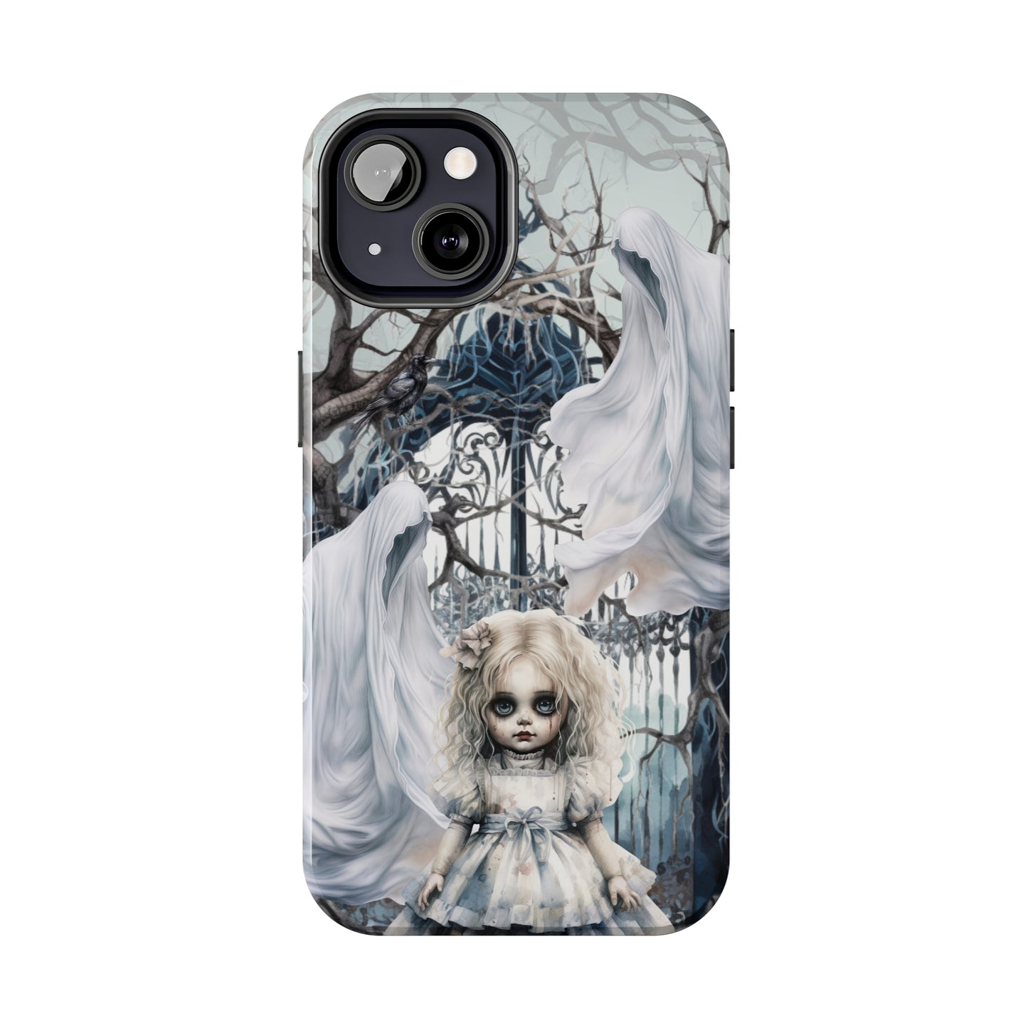 Spooky Gothic Tough iPhone Case | Ghosts Cemetery Scary Little Girl Phone Cover | Dark Scary Themed iPhone Accessories | "Let's Play"