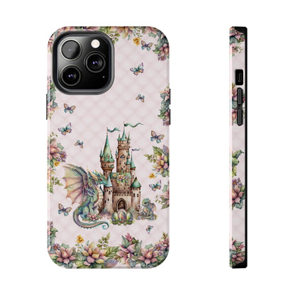 Pink Tuft Flowery Dragons Tough iPhone Case | Fairy Fantasy Style Phone Cover | Dragons & Fairies Themed iPhone Accessories | "Fairy Dragon Manor"