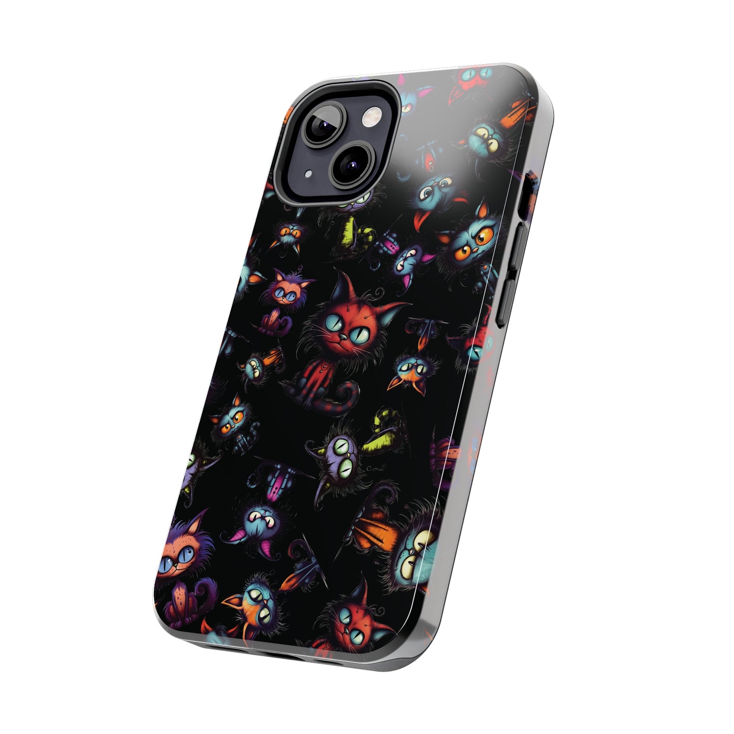 Scary Cartoon Style Tough iPhone Case | Spooky Kitties Phone Cover | Cat Art Themed iPhone Accessories | "Feline Combine"