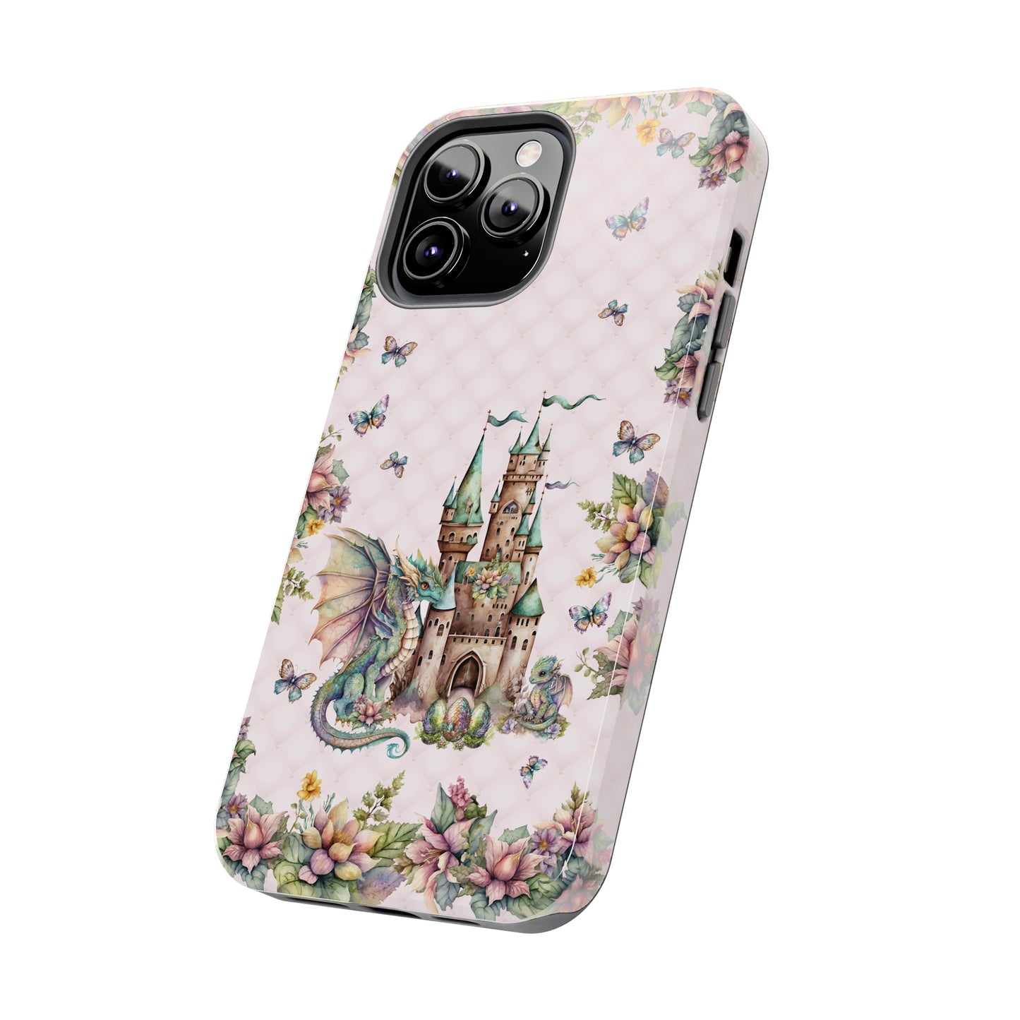 Pink Tuft Flowery Dragons Tough iPhone Case | Fairy Fantasy Style Phone Cover | Dragons & Fairies Themed iPhone Accessories | "Fairy Dragon Manor"