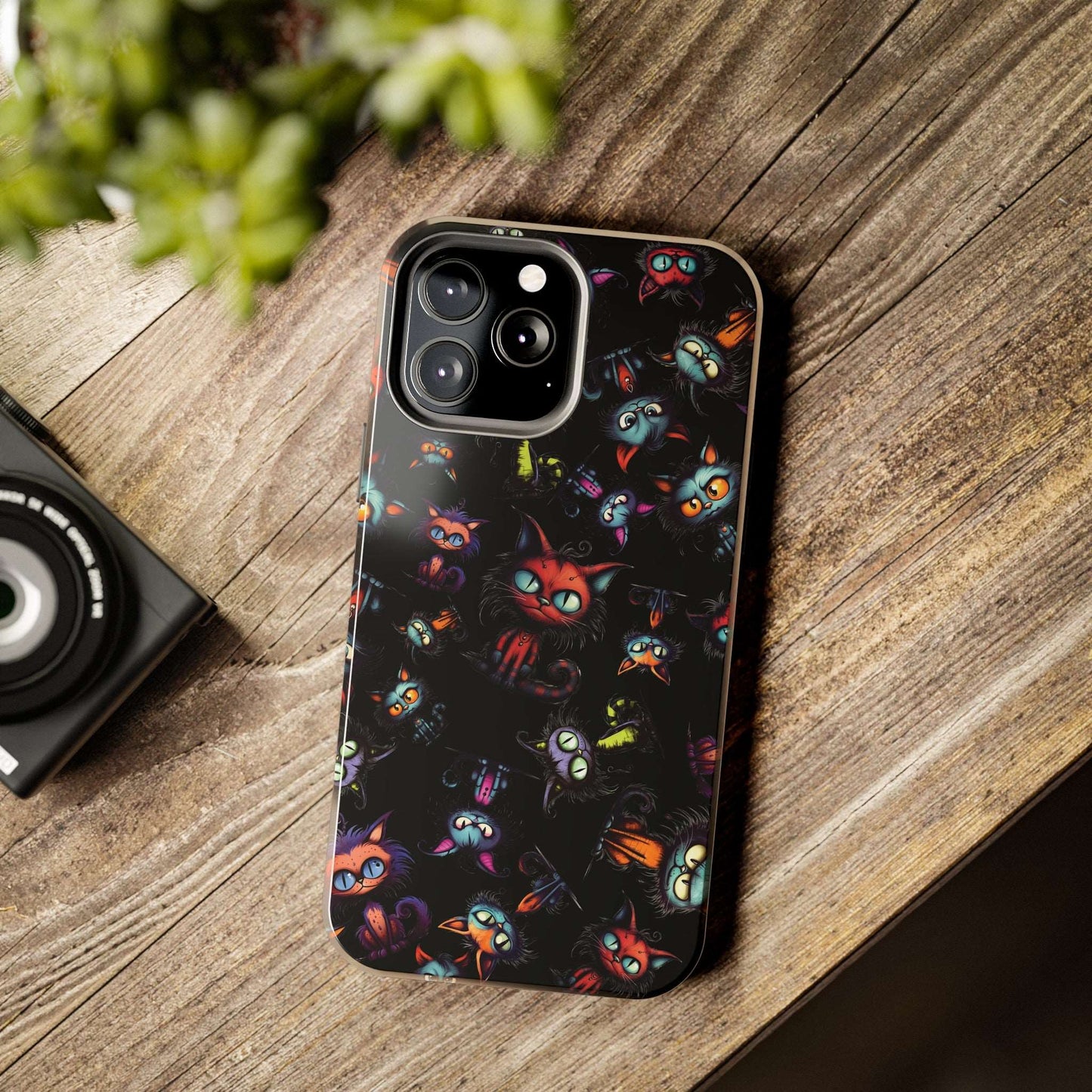 Scary Cartoon Style Tough iPhone Case | Spooky Kitties Phone Cover | Cat Art Themed iPhone Accessories | "Feline Combine"