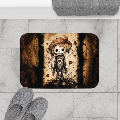 Spooky Cute Scarecrow Bath Mat | Cute Emo Style Bathroom Rug | Scarecrow Kid Themed Bath Decor | "Kid With a Heart of Straw"