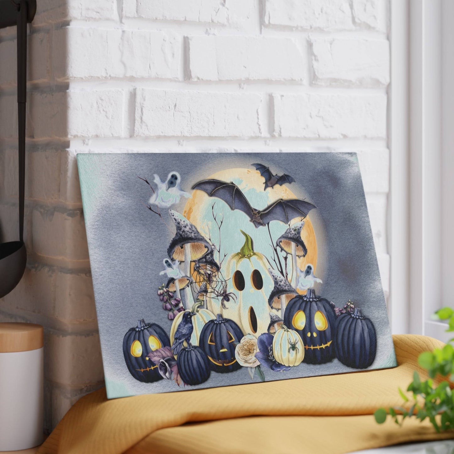 Always Halloween Style Glass Cutting Board | Year Round Halloween Kitchen Decor | Spooky Themed Home Accents | "Halloween Blues"