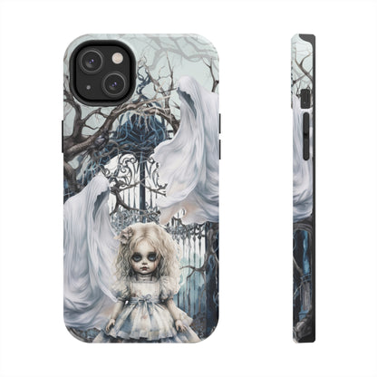 Spooky Gothic Tough iPhone Case | Ghosts Cemetery Scary Little Girl Phone Cover | Dark Scary Themed iPhone Accessories | "Let's Play"