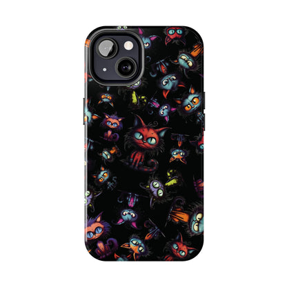 Scary Cartoon Style Tough iPhone Case | Spooky Kitties Phone Cover | Cat Art Themed iPhone Accessories | "Feline Combine"