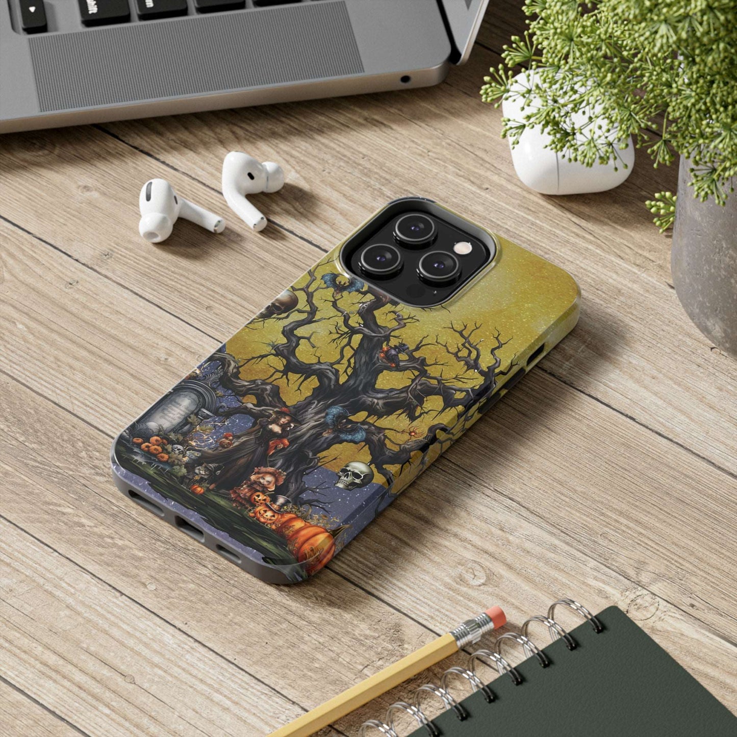 Autumn Fall Gothic Tough iPhone Case | Witch Cemetery Skulls Little Girl Phone Cover | Dark Scary Themed iPhone Accessories | "Autumn Moon"