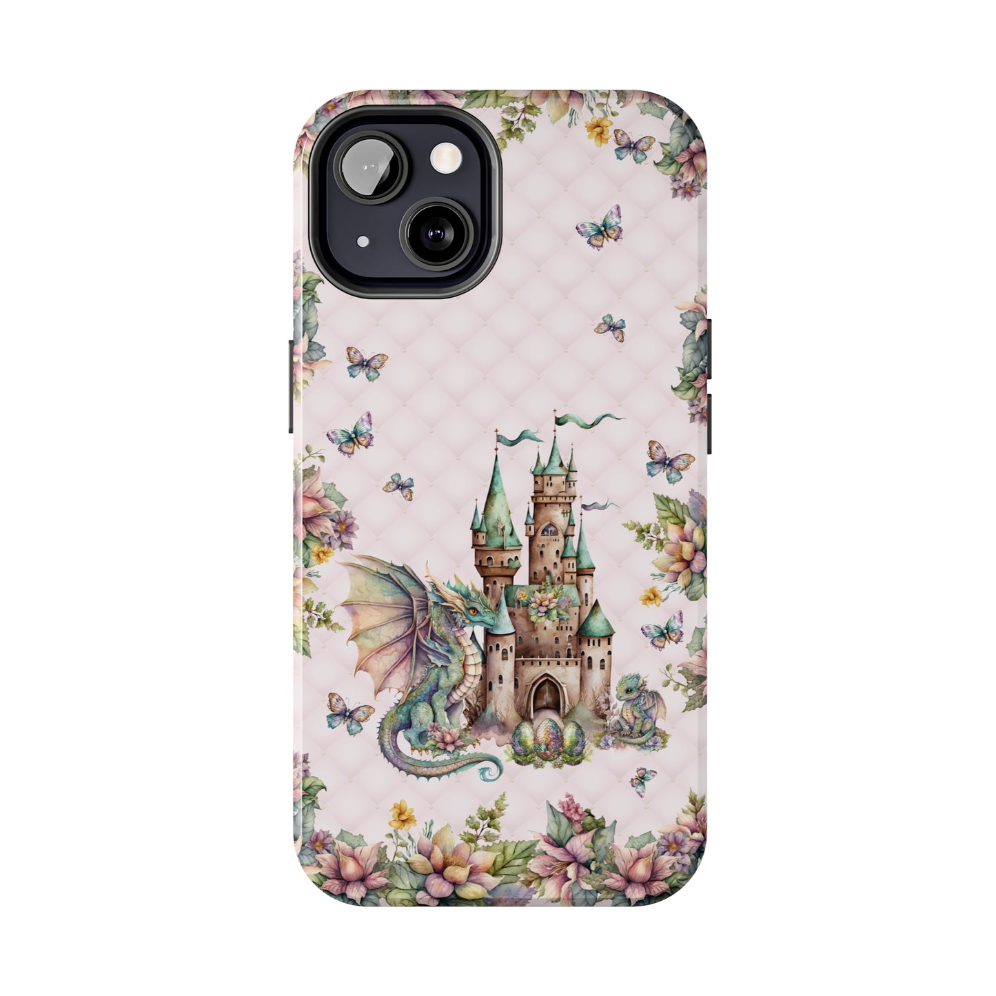 Pink Tuft Flowery Dragons Tough iPhone Case | Fairy Fantasy Style Phone Cover | Dragons & Fairies Themed iPhone Accessories | "Fairy Dragon Manor"