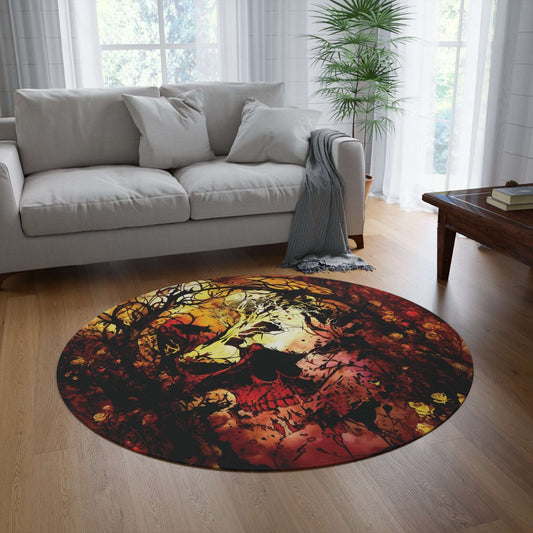 Abstract Horror Style Round Accent Rug | Skull Vines Ethereal Area Rug | Dark Scary Themed Home Decor | "Skullitrax"