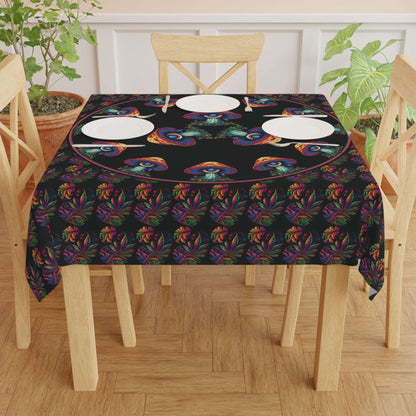 Psychedelic Mushroom Tablecloth | Cannabis Shrooms Kaleidoscopic Table Cover | Mushroom Themed Home Decor | "Fungalvision"