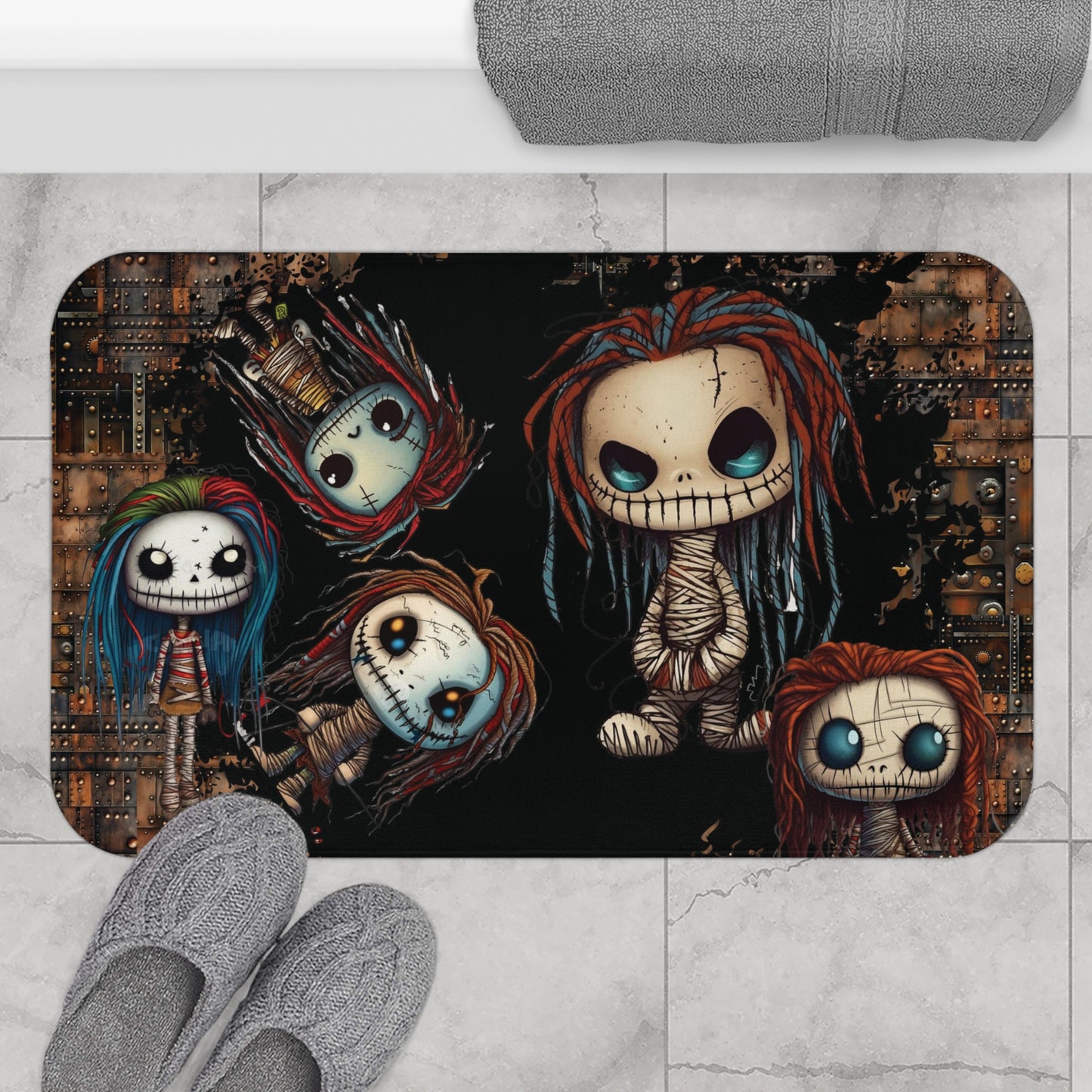 Voodoo Steampunk Style Bath Mat | Voodoo Dolls Bathroom Rug | Dark Scary Themed Bath Decor | "Pins and Needles"