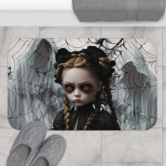 Dark Haunted Bath Mat | Scary Girl Spirits Spiderwebs Bathroom Rug | Dark Scary Themed Bath Decor | "The Soul Seeker"