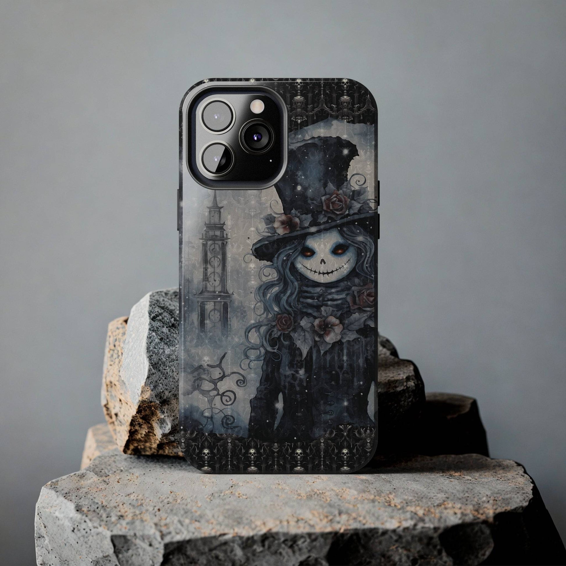 Gothic Style Tough iPhone Case | Goth Girl Phone Cover | Dark Scary Themed iPhone Accessories | "Deadrose Sheleton"