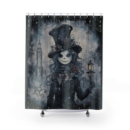 Gothic Style Shower Curtain | Goth Girl Bathroom Decor | Dark Scary Themed Bath Decor | "Deadrose Sheleton"