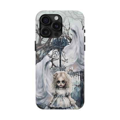 Spooky Gothic Tough iPhone Case | Ghosts Cemetery Scary Little Girl Phone Cover | Dark Scary Themed iPhone Accessories | "Let's Play"