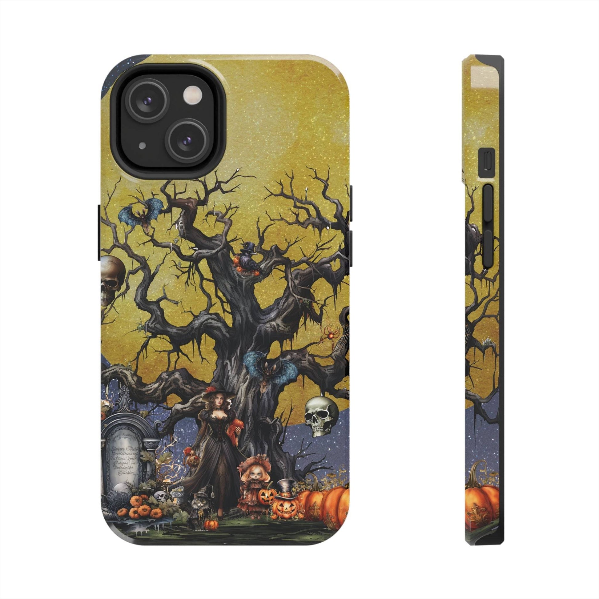 Autumn Fall Gothic Tough iPhone Case | Witch Cemetery Skulls Little Girl Phone Cover | Dark Scary Themed iPhone Accessories | "Autumn Moon"