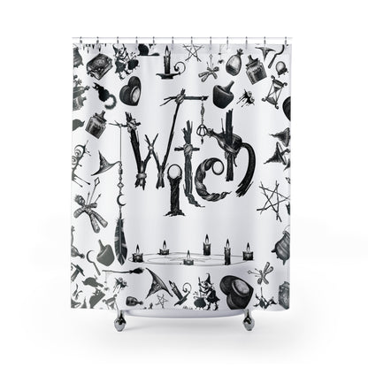 Witchy Pattern Style Shower Curtain | Witch Symbols Bathroom | Witchcraft Themed Bath Decor | "Twisted Witch"