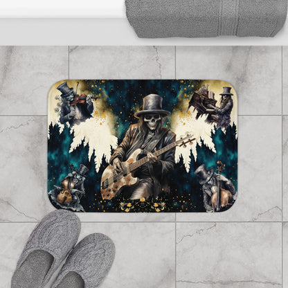 Skeleton Rock Band Bath Mat | Ghostly Music Bathroom Rug | Rock & Roll Death Themed Bath Decor | "Music Man"