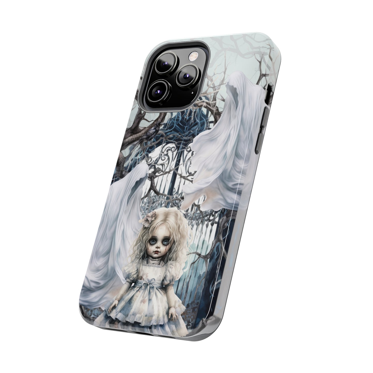 Spooky Gothic Tough iPhone Case | Ghosts Cemetery Scary Little Girl Phone Cover | Dark Scary Themed iPhone Accessories | "Let's Play"