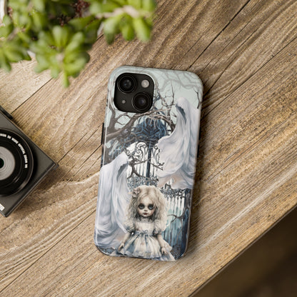 Spooky Gothic Tough iPhone Case | Ghosts Cemetery Scary Little Girl Phone Cover | Dark Scary Themed iPhone Accessories | "Let's Play"