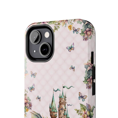 Pink Tuft Flowery Dragons Tough iPhone Case | Fairy Fantasy Style Phone Cover | Dragons & Fairies Themed iPhone Accessories | "Fairy Dragon Manor"