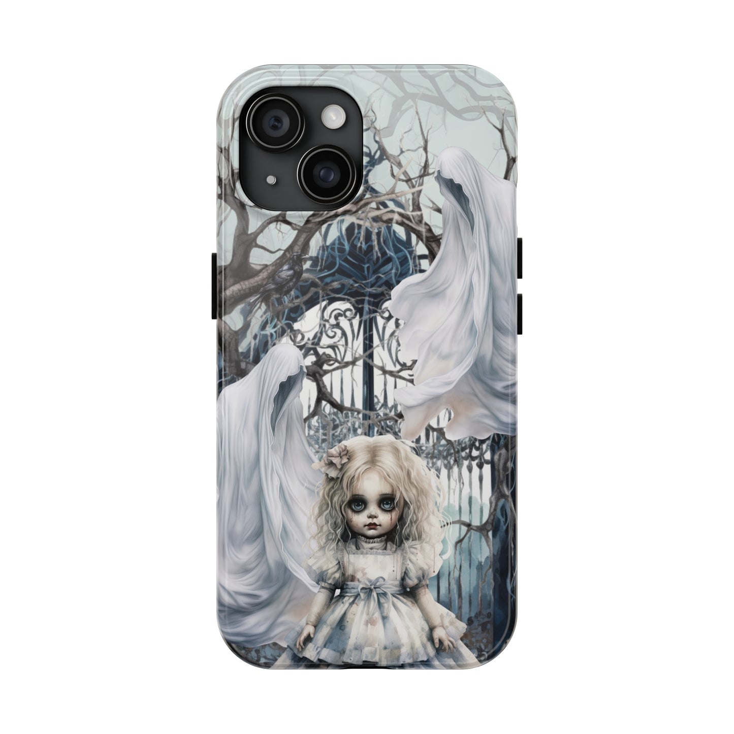 Spooky Gothic Tough iPhone Case | Ghosts Cemetery Scary Little Girl Phone Cover | Dark Scary Themed iPhone Accessories | "Let's Play"