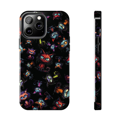 Scary Cartoon Style Tough iPhone Case | Spooky Kitties Phone Cover | Cat Art Themed iPhone Accessories | "Feline Combine"