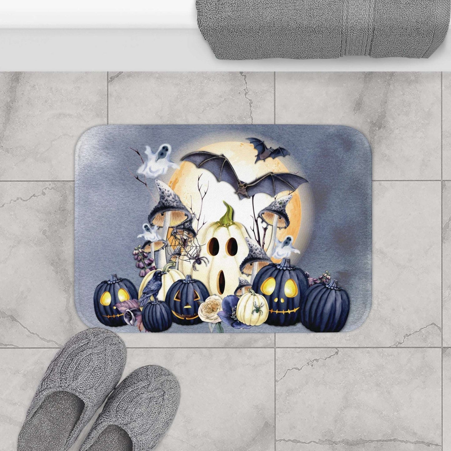 Always Halloween Bath Mat | Year Round Halloween Bathroom Rug | Spooky Themed Bath Decor | "Halloween Blues"