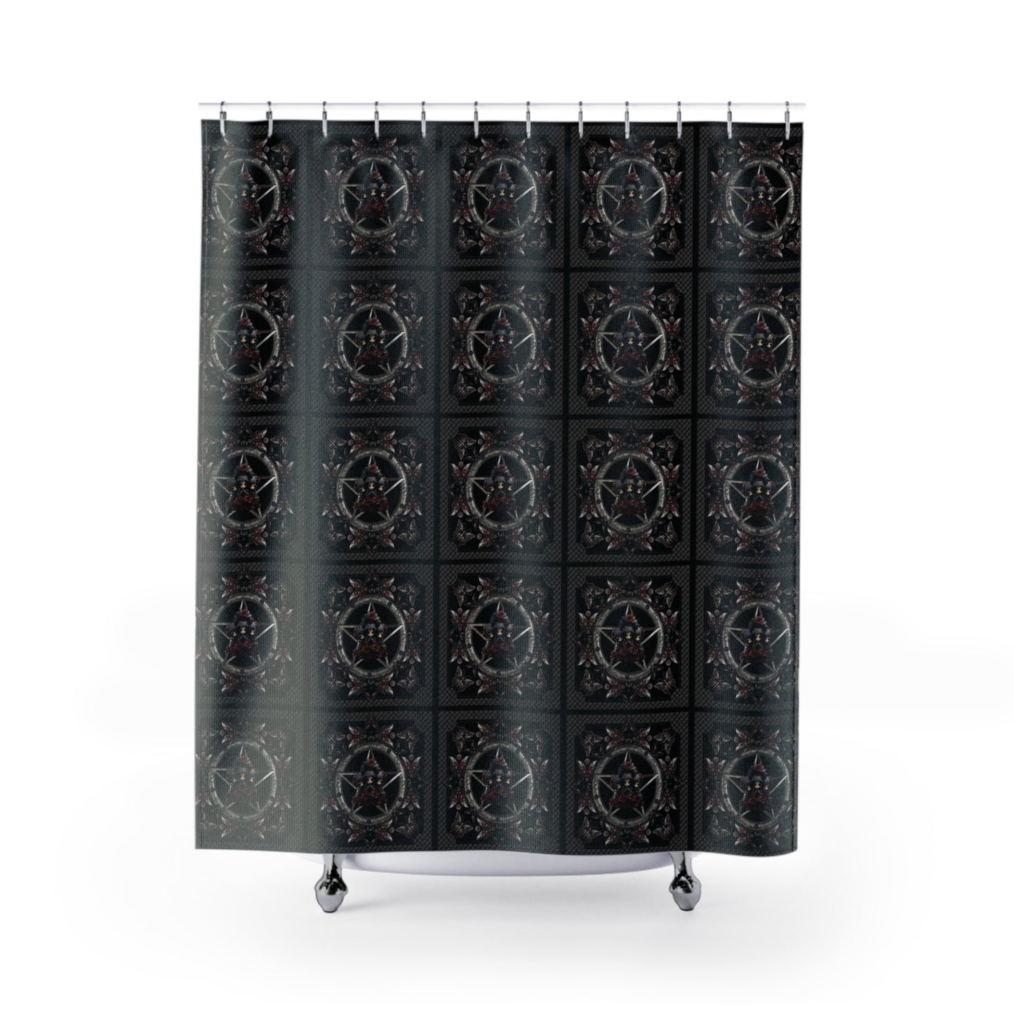 Dark Gothic Steampunk Shower Curtain | Steel Metal Roses Butterflies Bathroom | Dark Goth Themed Bath Decor | "Heavy Metal"