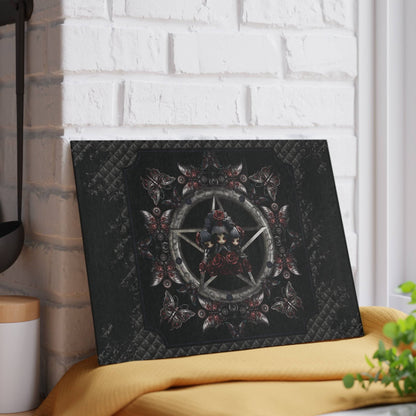 Dark Gothic Steampunk Glass Cutting Board | Steel Metal Roses Butterflies Kitchen Decor | Dark Goth Themed Home Accents | "Heavy Metal"