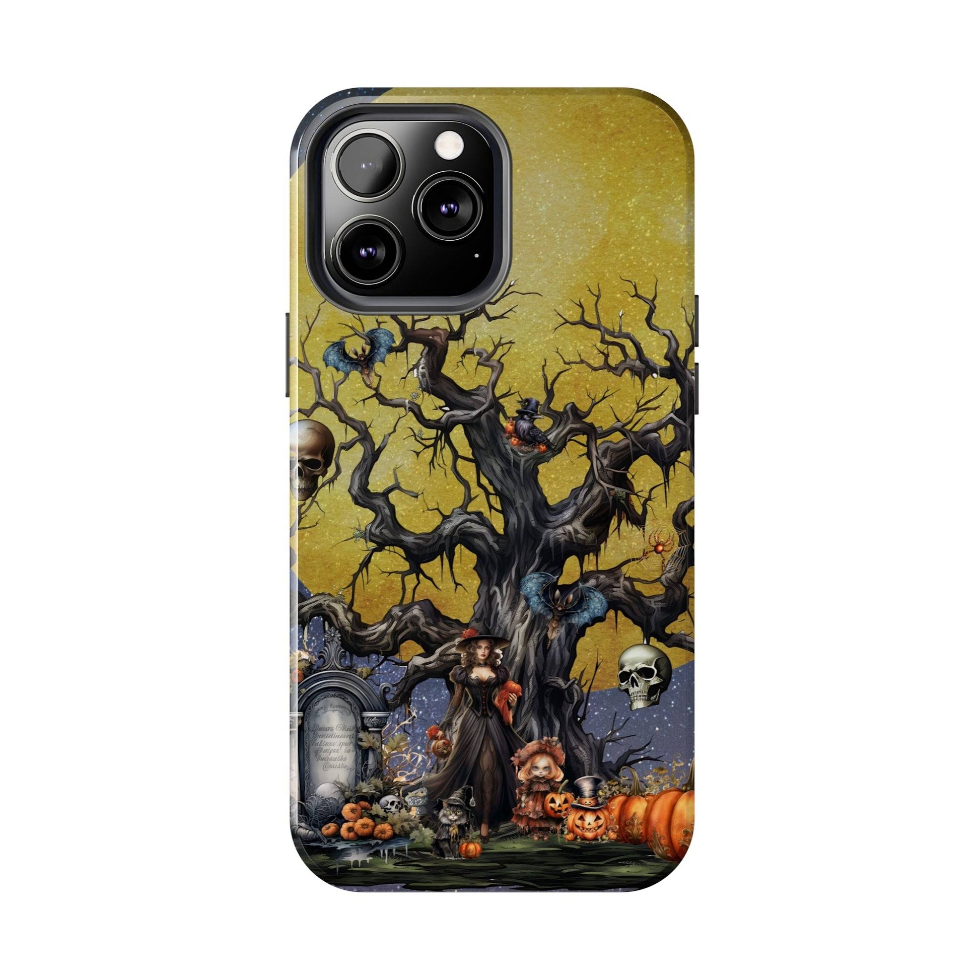 Autumn Fall Gothic Tough iPhone Case | Witch Cemetery Skulls Little Girl Phone Cover | Dark Scary Themed iPhone Accessories | "Autumn Moon"