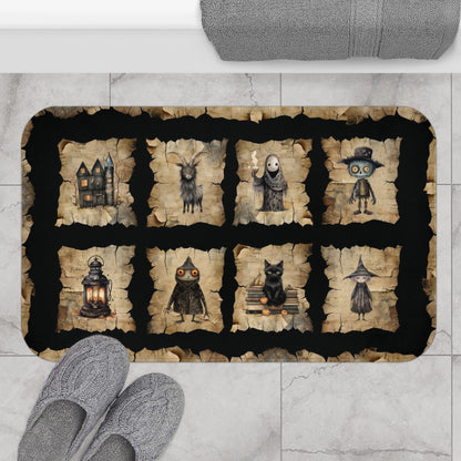 Halloween Images Bath Mat | Spooky Bathroom Rug | Rustic Halloween Themed Bath Decor | "Hallowglyphs"