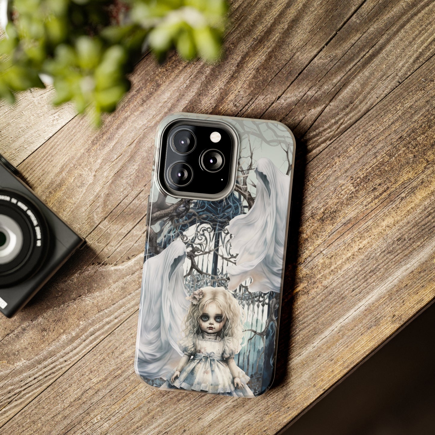 Spooky Gothic Tough iPhone Case | Ghosts Cemetery Scary Little Girl Phone Cover | Dark Scary Themed iPhone Accessories | "Let's Play"