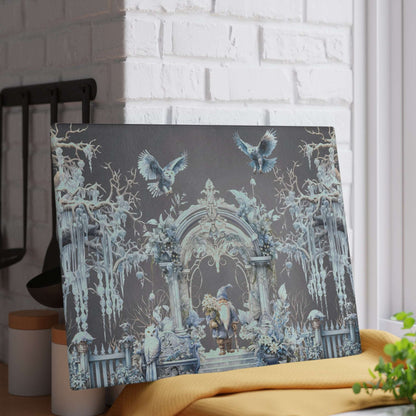 Owls and Wizard Winter Forest Glass Cutting Board | Kitchen Decor | Themed Home Accents | "Winter Dreams"