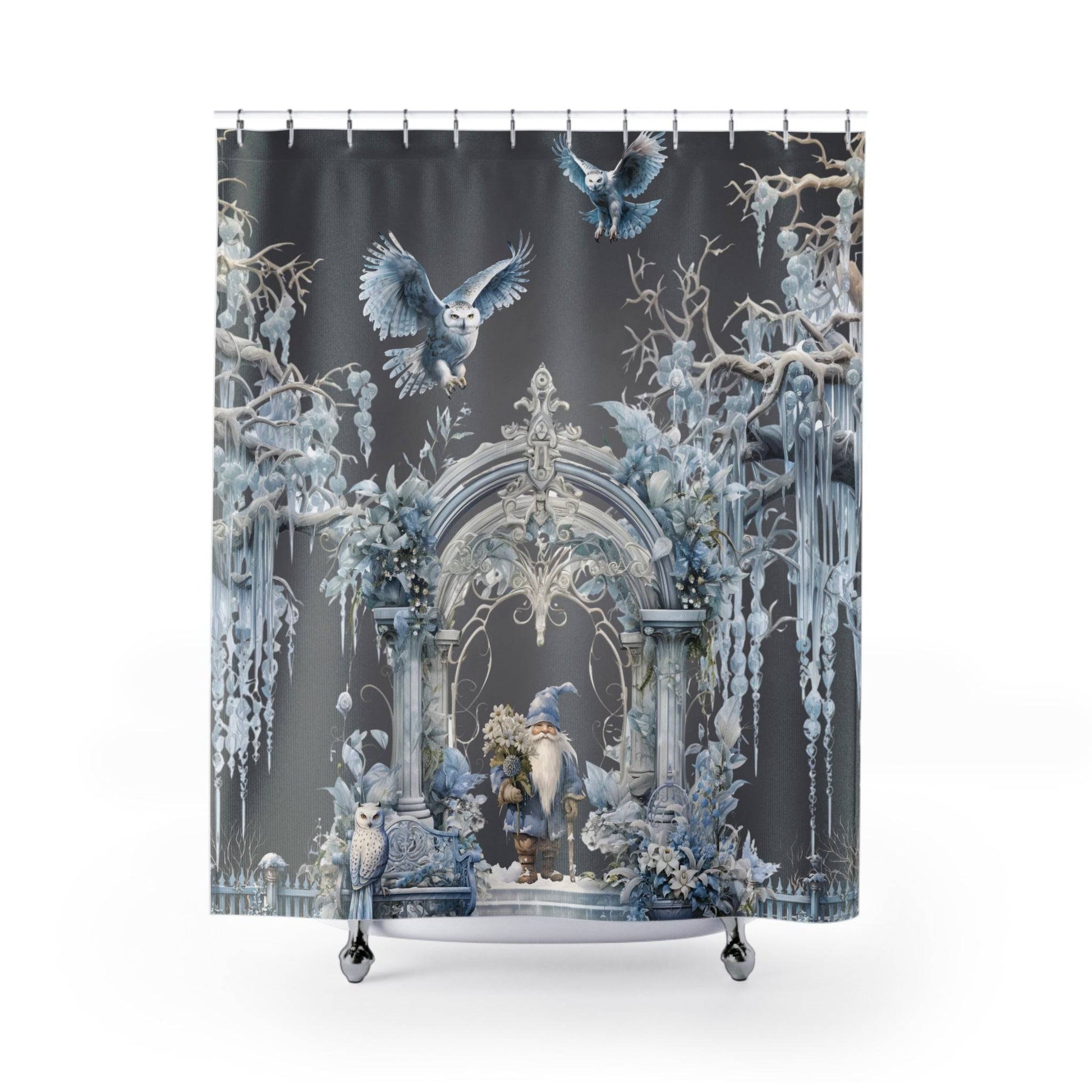 Owls and Wizard Winter Forest Shower Curtain | Stylish Bathroom Decor | Fantasy Themed Bath Decor | "Winter Dreams"