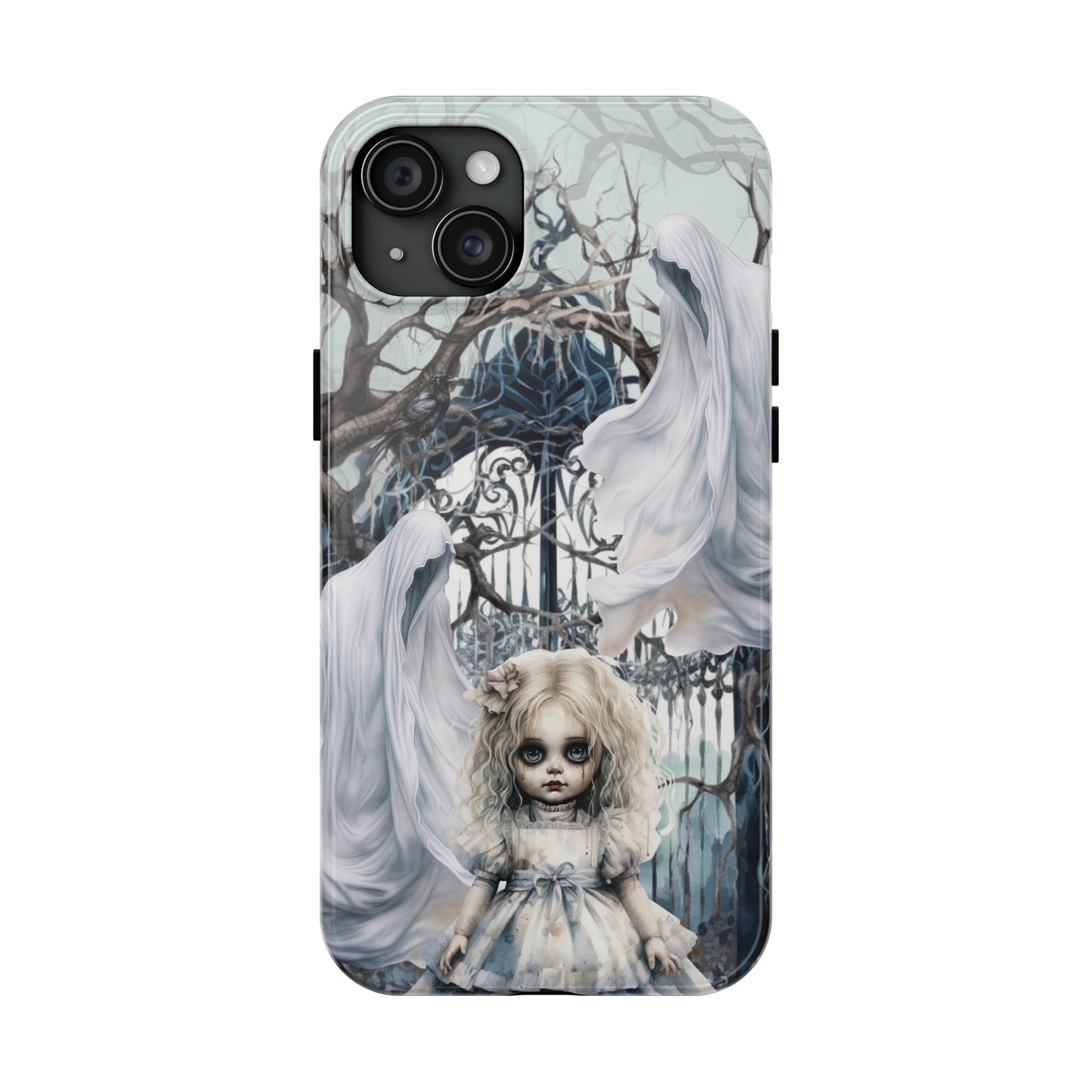 Spooky Gothic Tough iPhone Case | Ghosts Cemetery Scary Little Girl Phone Cover | Dark Scary Themed iPhone Accessories | "Let's Play"