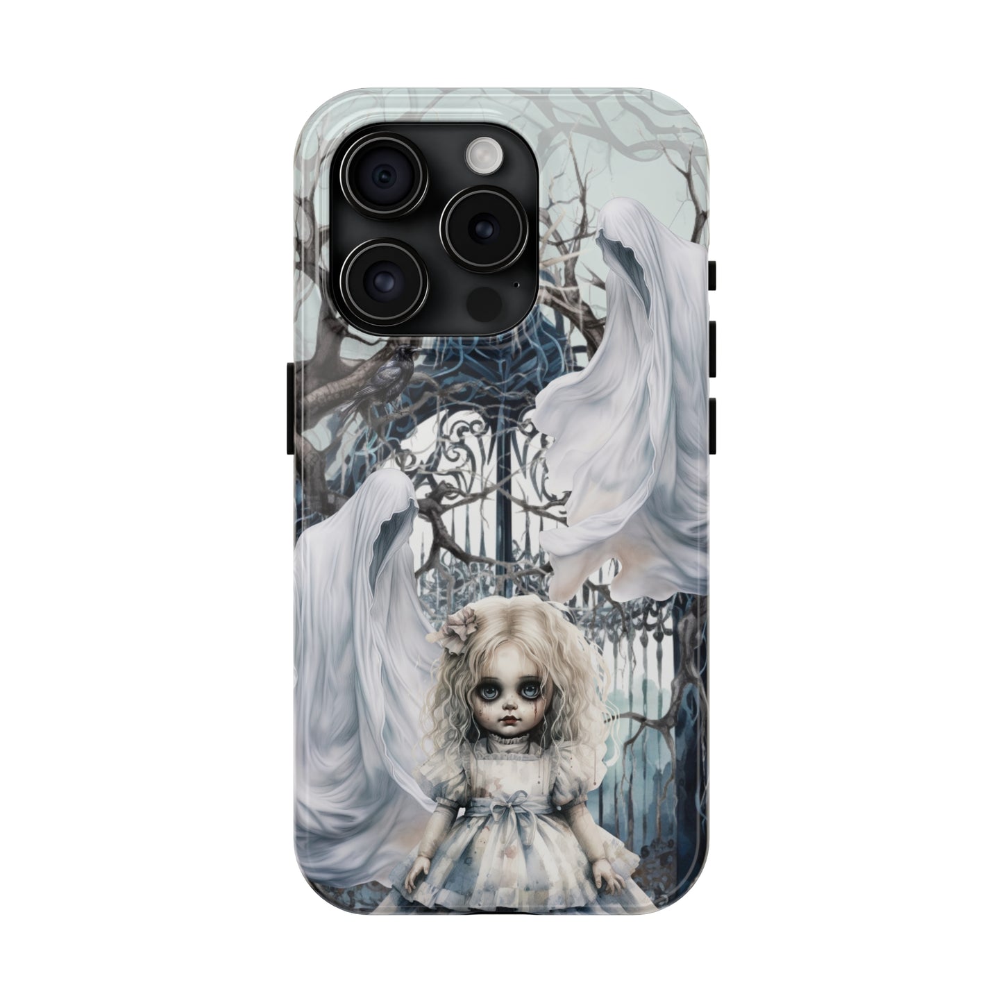 Spooky Gothic Tough iPhone Case | Ghosts Cemetery Scary Little Girl Phone Cover | Dark Scary Themed iPhone Accessories | "Let's Play"