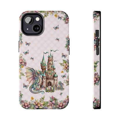 Pink Tuft Flowery Dragons Tough iPhone Case | Fairy Fantasy Style Phone Cover | Dragons & Fairies Themed iPhone Accessories | "Fairy Dragon Manor"