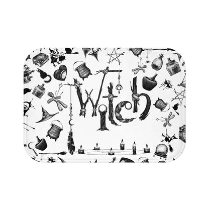 Witchy Pattern Style Bath Mat | Witch Symbols Bathroom Rug | Witchcraft Themed Bath Decor | "Twisted Witch"